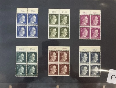 Seis bloques de estampillas MNH Reich alemán Imperio Hitler Segunda Guerra Mundial conjunto histórico P Foto 1 de 4