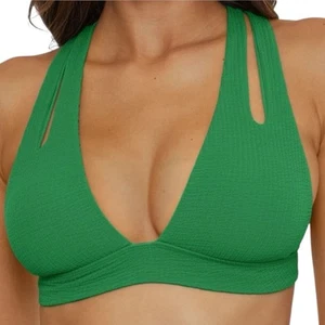 Becca Green Pucker Up Tear Drop Bikini Top Ribbed Swimwear Medium NEW - Picture 1 of 6