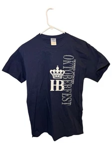 Vintage 90s HOFBRAUHAUS Munchen Beer T-Shirt Mens Navy Blue Size Medium - Picture 1 of 3