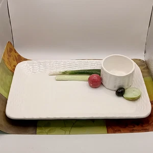 BRIGGS POTTERY Sculpted Vegetable Serving Platter Dip Cup Signed 12" Charcuterie - Picture 1 of 15