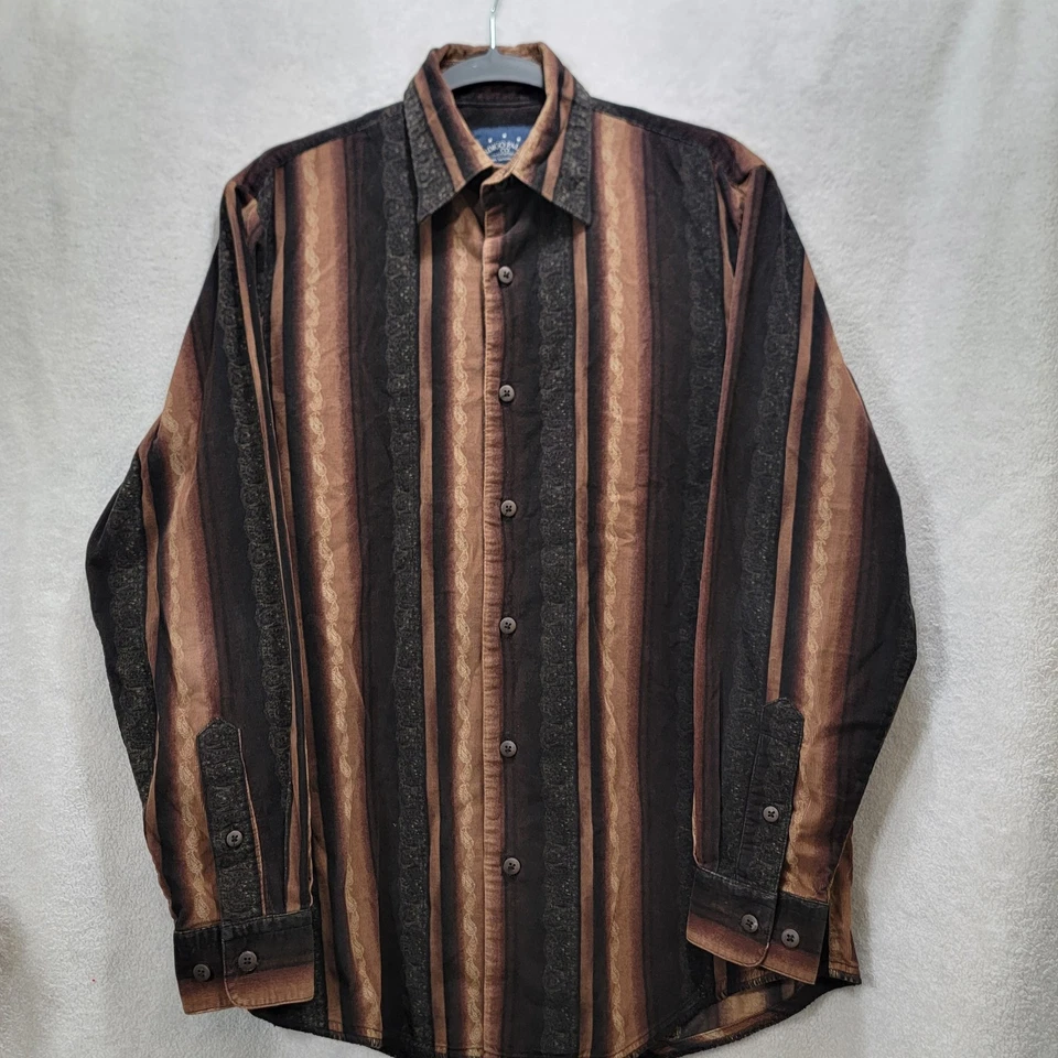 Indigo Palms Denim Tommy Bahama Corduroy Brown Aztec Paisley Abstract Mens S L/S - Image 1 of 4