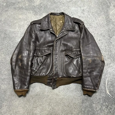 Jaqueta Bombardeiro de Voo Vintage Schott Couro A-2 Talon 44 Aflita - Imagem 1 de 4