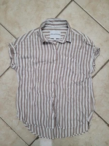 Lola River Womens Small Striped Linen Shirt Casual Lightweight Button Up Office  - Picture 1 of 5