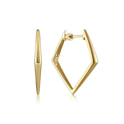 14K Yellow Gold 30mm Triangular Classic Hoop Earrings - Image 1 of 2