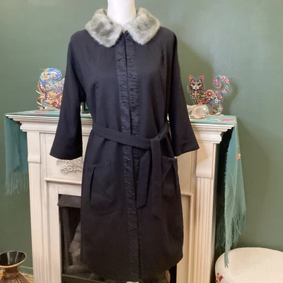 SIMPLY VERA Black Trench Coat With Belt And Faux Fur Trimmed collar - Image 1 of 4