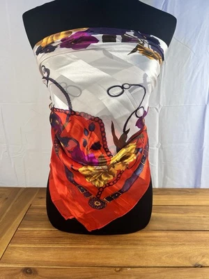 Bufanda 100% Vintage Seda Floral 39x39" Marca Etiqueta Eliminada Años 60 Foto 1 de 4