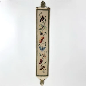 VTG Needlepoint BUTTERFLY Tapestry BELL PULL Wall Hanging HANDMADE 44” - Picture 1 of 11