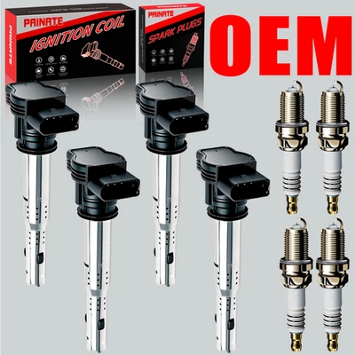 Bobina de encendido 4x marca OEM y 4x bujías de iridio para Audi A3 A4 A5 TT GTI 2,0 L Foto 1 de 4