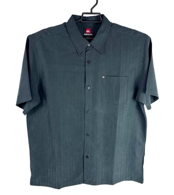 Quiksilver Men's L Short Sleeve Button Up Shirt Gray Striped - Image 1 of 4