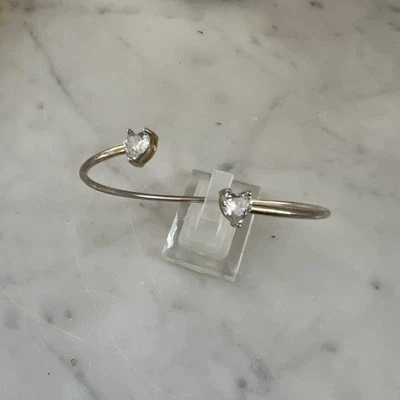 Bracelet Jonc Ouvert Petit Poignet Cœur En Argent 925 Et Strass Ref I673 - Photo 1/4