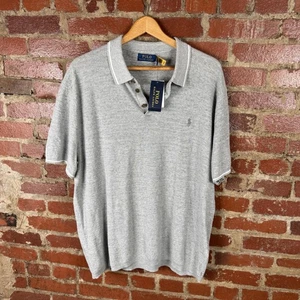 Polo Ralph Lauren Polo Shirt Mens 2XL Grey Heather Cotton Linen Embroidered Pony - Picture 1 of 8