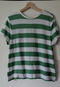 C & C California Women's Large Green & White Stripe Shirt Cotton Short Sleeves  - Picture 1 of 10