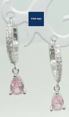Orecchini Donna in argento 925 rodiato Cerchi con pendente e zirconi  Rosa - Immagine 1 di 4