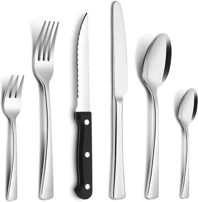 Set di posate per 6 persone, 36 pezzi, in acciaio inox, con coltello da bistecca - Immagine 1 di 4