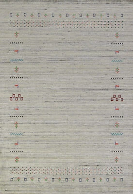 Exquisita alfombra india Gabbeh de lana verde hecha a mano 6x8 pies Foto 1 de 4