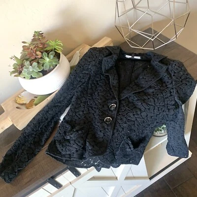 Blazer Nanette Lepore transparente detallado talla 6 negro Foto 1 de 4