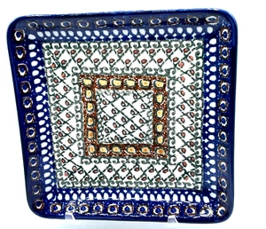 Polnische Keramik Quadratisch 8 1/4 x 8 1/4 Zoll Schale Handgefertigt in Polen - Bild 1 von 5