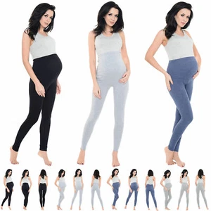 Ladies Maternity Over Bump Stretchy Adjustable Full Ankle Length Leggings - Picture 1 of 7