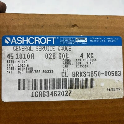 ASHCROFT 45-1010-A-02B-60 PRESSURE GAUGE 0-60PSI 4-1/2" DIAL GENERAL SERVICE 🎯 - Image 1 of 4