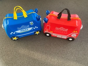 2 x Trunki Percy The Police & Frank The Fire Truck Kids 4 Wheel Ride On Suitcase - Picture 1 of 17