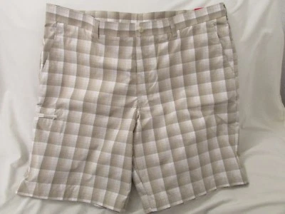 Shorts de golfe masculino "Grand Slam" tamanho 40, xadrez bronzeado/branco, UPF 50+, fácil cuidado - Imagem 1 de 3
