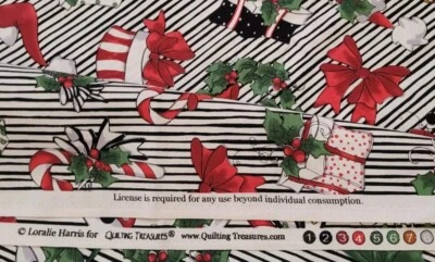 Loralie Harris Fairy Merry Black Stripe Christmas Quilting Treasures Fabric 2Yds - Image 1 of 3