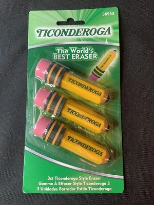 TICONDEROGA Erasers, Pencil Shaped, Latex-Free, Yellow, 1-3pak (38953) - Image 1 of 2