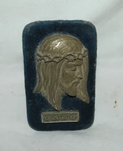 Vintage Silber Jesus Profil Staffelei Rückseite auf Samt - Bild 1 von 4