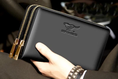 Septwolves Hombres Cuero de Vaca Cartera Monedero Cremallera Bolso sin asas Bolsillo Negro 2154084-01 Foto 1 de 4