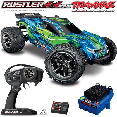 NOVO Traxxas Rustler 4x4 VXL caminhão estádio sem escovas com rádio TQi verde - Imagem 1 de 4
