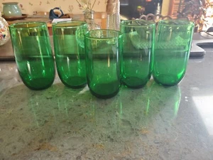 Anchor Hocking Forest Green Roly Poly Flat 4 glasses 4.75 IN TALL 1 glass 4.5 - Picture 1 of 6