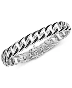 Men's Black Round Cut Onyx Link Fashion Bracelet in Sterling 925 Silver - Picture 1 of 3