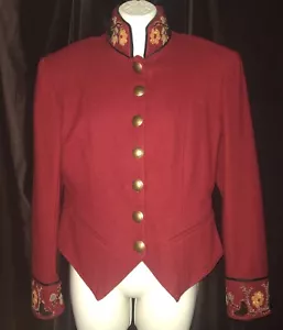 Double D Ranch Wear Red Wool Jacket Calvary Beaded Embellished Western XS EUC - Picture 1 of 9