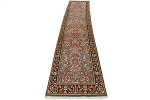 Kermani Runner 3'4'' x 13' Blue Wool Vintage Traditional Hand-Knotted Rug - Picture 1 of 14