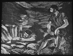 KOHLENBERGBAU: EINE UNANGENEHME PASSAGE AN EINER VERWERFUNG UM 1875 VIKTORIANISCHE magische Laternenrutsche - Bild 1 von 5