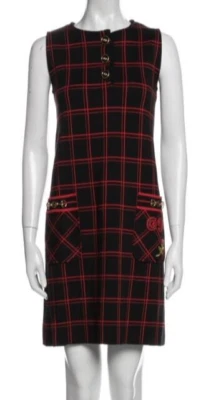 NUEVO CON ETIQUETAS $2300 GUCCI MINI VESTIDO DE LANA A CUADROS PARA MUJER Negro/Rojo, Pequeño, HECHO EN ITALIA Foto 1 de 4