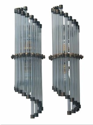 Par de arandelas de parede vintage art déco arranha-céu latão e vidro vara navio luz - Imagem 1 de 4