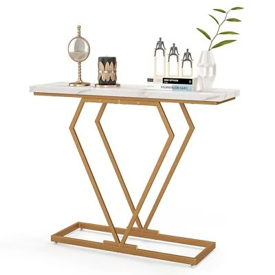 Modern Console Table Faux Marble Narrow Entryway Hallway Table Accent Desk 100cm - Image 1 of 4