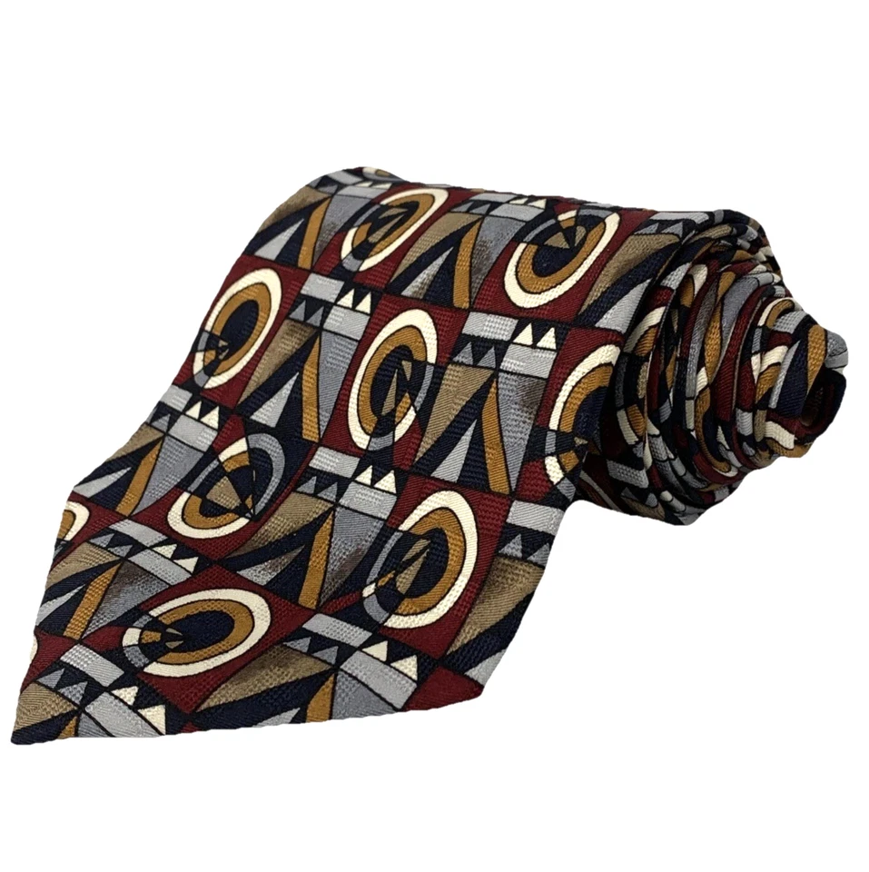 DANI Moda Maschile Silk Necktie Men's Sz 4 x 57.5 Burgundy Black Gold Silver Tie - Изображение 1 из 4