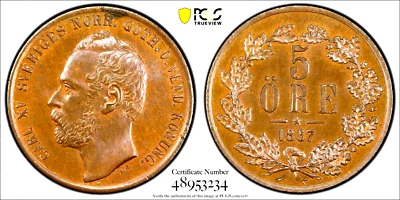 1867 Sweden 5 Ore, NGC MS 64, KM - 707 - Image 1 of 2