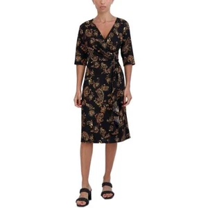 Signature By Robbie Bee Womens Black V-Neck Knee Wrap Dress Petites PS BHFO 8770 - Picture 1 of 3