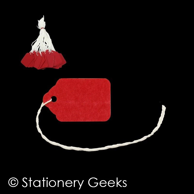 100 Red Strung Tickets 42 x 27 mm Price Tags String Swing Labels 42mm x 27mm