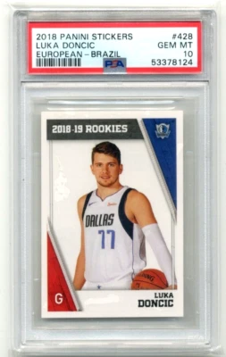 Pegatinas Panini 2018-19 europeas #428 Luka Doncic RC Brasil PSA 10 gemas como nuevas Foto 1 de 4