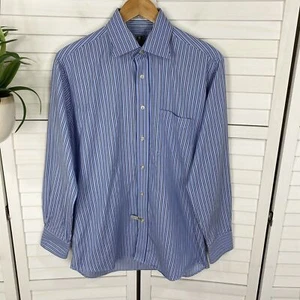 Camicia Peter Millar blu righe bottoni davanti manica lunga tasca uomo taglia 15 1/2 R - Foto 1 di 8