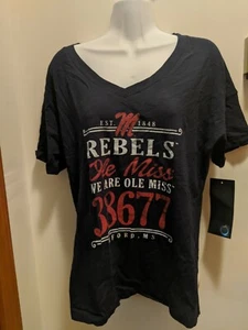Ole Miss Rebels Women's Medium V Neck Blue Short Sleeved Shirt NWT - Picture 1 of 5