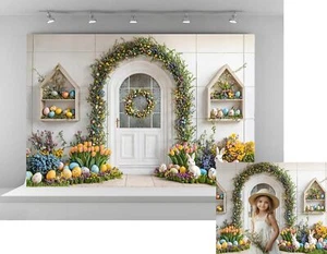 7x5ft Colorful Easter Eggs Backdrops for Photography White Rabbit with Beauti... - Picture 1 of 6