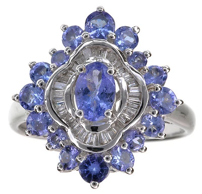 Sterling Silver 1 carat Tanzanite and Diamond accent Ring Size 6 - Image 1 of 2