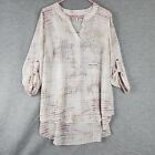 Cato Women Top 14W 16W Tunic White Beige Plaid Floral Henley Roll Tab Sleeve EUC