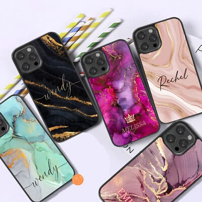 Personalised Marble Name Phone Case Cover For iPhone 15 14 13 12 11 Pro Max 24 - Image 1 of 3