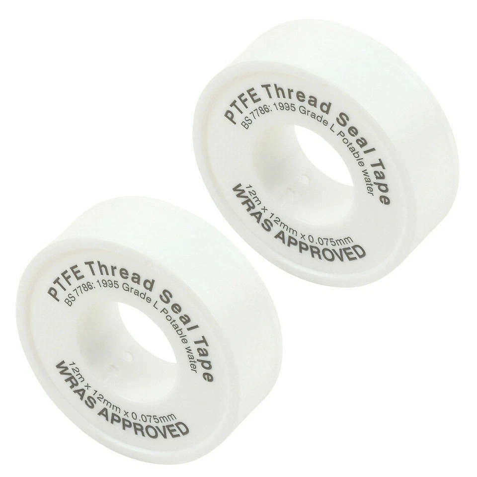 PTFE PLUMBING PLUMBERS White PTFE Tape x2 Threaded Seal Fitting Water 12mm x 12m - Image 1 of 1